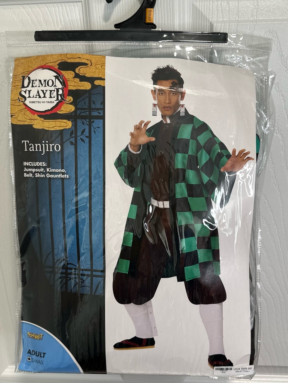 Demon Slayer Tanjiro Green Checkered Halloween Costume Adult Small